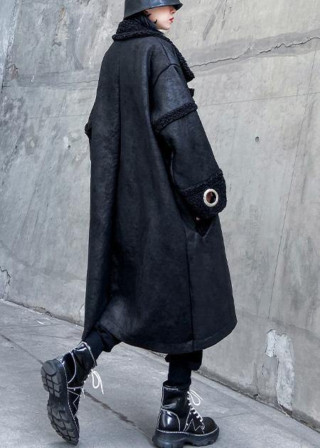 Classy Square Collar double breast Fine Long coats black Art women coats - SooLinen