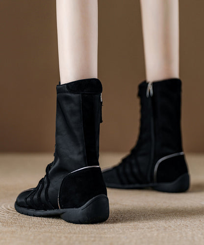 Elegante Schnürstiefel aus braunem Rindsleder mit Wildleder-Einsätzen