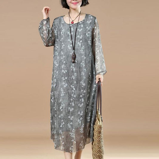 Edle Tunika Feines Damen Sommer Druck Loses blaues Kleid