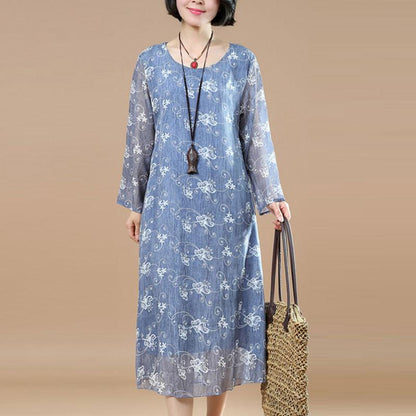 Edle Tunika Feines Damen Sommer Druck Loses blaues Kleid
