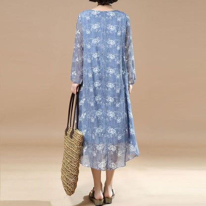 Edle Tunika Feines Damen Sommer Druck Loses blaues Kleid