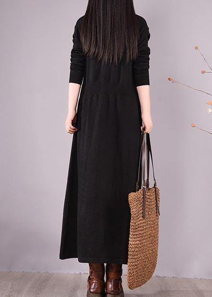 Classy V Neck Asymmetric Spring Dresses Shape Black Maxi Dresses - SooLinen