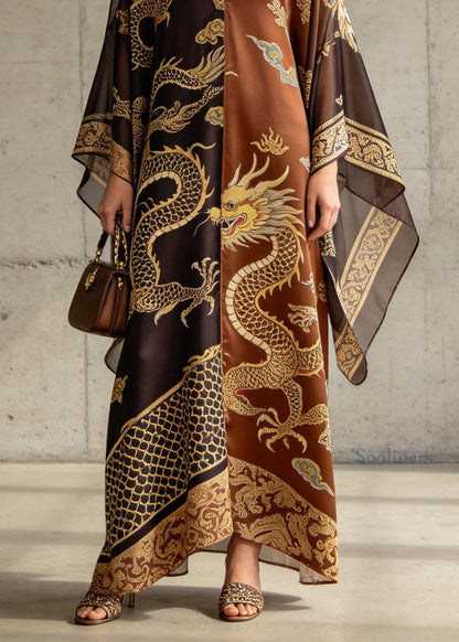 Classy V Neck Oriental Print Chiffon Robe Dresses Summer