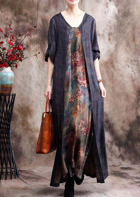 Classy Patchwork Print Maxi Dress Caftan Gown - SooLinen