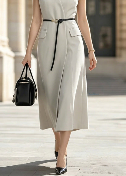 Classy V Neck Patchwork Sashes Maxi Dress Short Sleeve