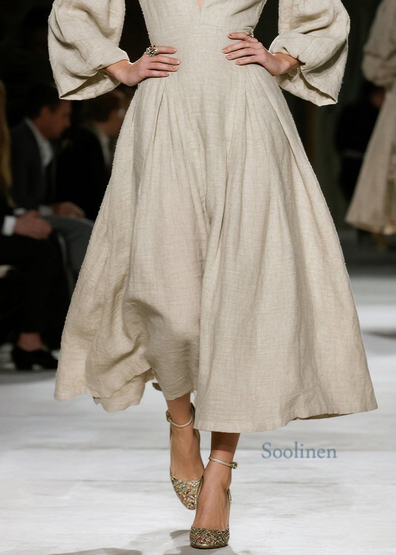 Vestido elegante de algodón con cuello en V y patchwork arrugado para primavera