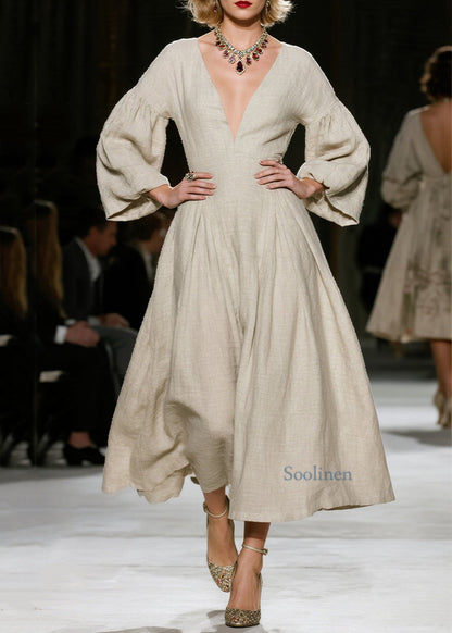 Vestido elegante de algodón con cuello en V y patchwork arrugado para primavera