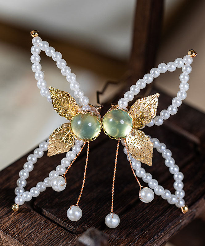 Horquilla con borla de resina y perla de aleación blanca elegante