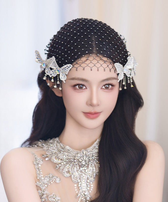 Elegante weiße Haarnadel aus Tüll und Zirkonia in Schmetterlingsform