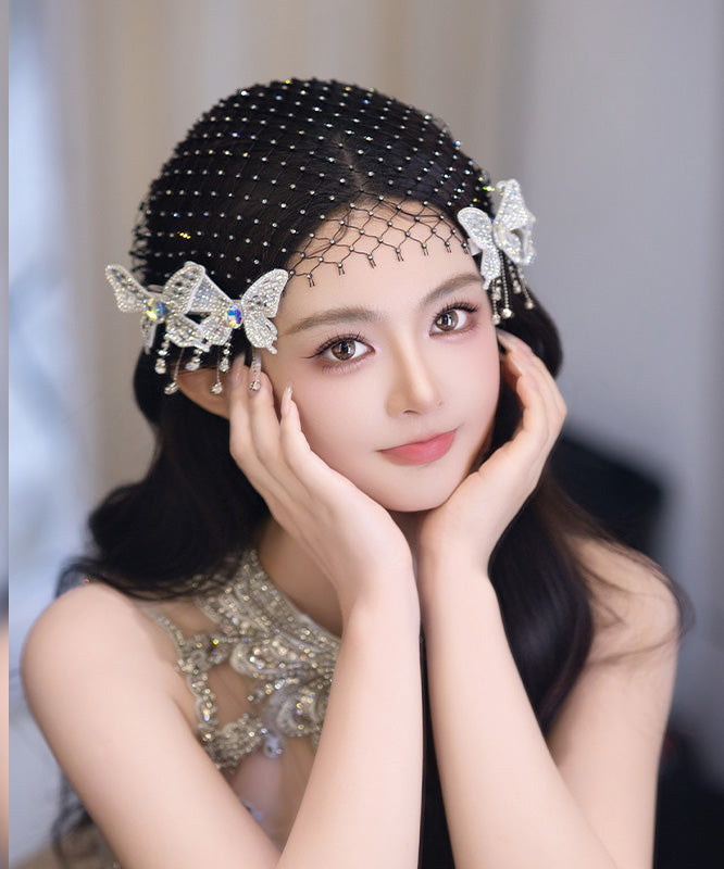 Elegante weiße Haarnadel aus Tüll und Zirkonia in Schmetterlingsform