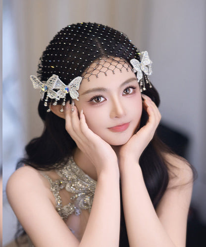 Elegante weiße Haarnadel aus Tüll und Zirkonia in Schmetterlingsform