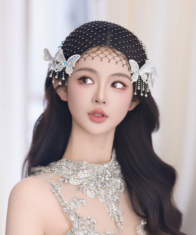 Elegante weiße Haarnadel aus Tüll und Zirkonia in Schmetterlingsform