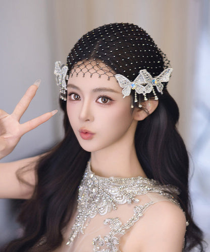 Elegante weiße Haarnadel aus Tüll und Zirkonia in Schmetterlingsform