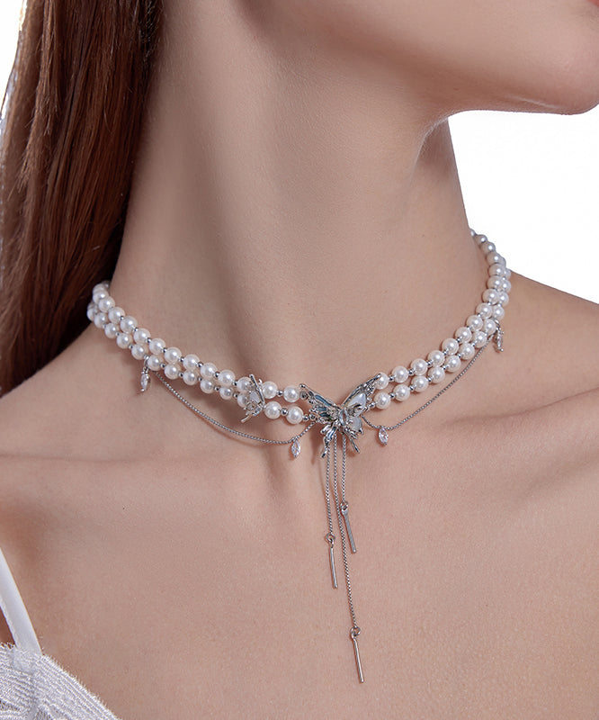 Classy White Copper Alloy Pearl Butterfly Princess Necklace