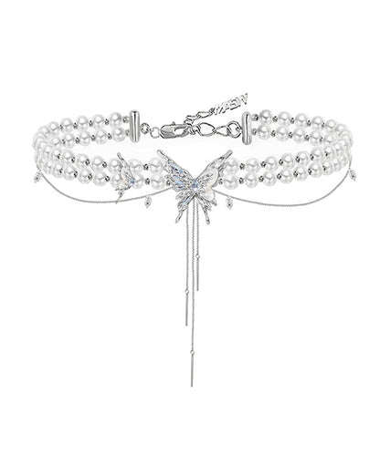 Classy White Copper Alloy Pearl Butterfly Princess Necklace