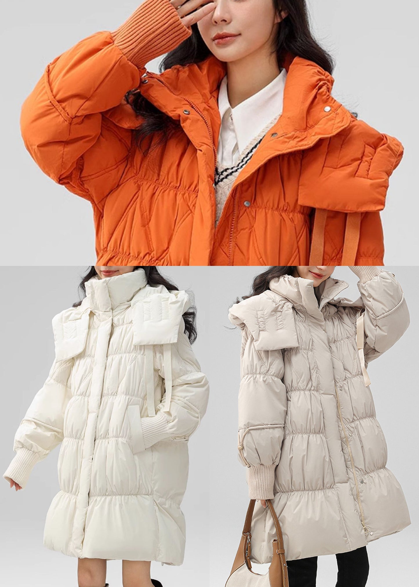 Classy White Hooded Wrinkled Duck Down Down Coat Winter