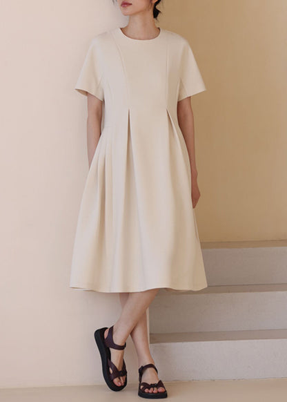 Classy White O-Neck Exra Large Hem Dresses Short Sleeve