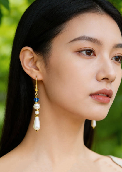 Classy White Pearl Long Tasseled Drop Earrings