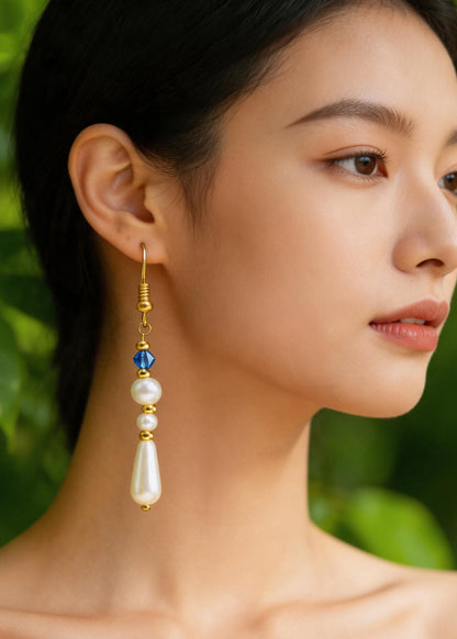 Classy White Pearl Long Tasseled Drop Earrings