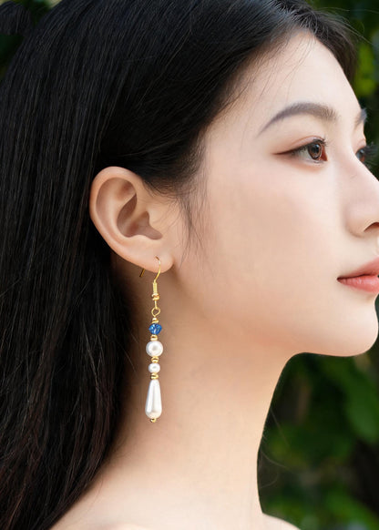 Classy White Pearl Long Tasseled Drop Earrings