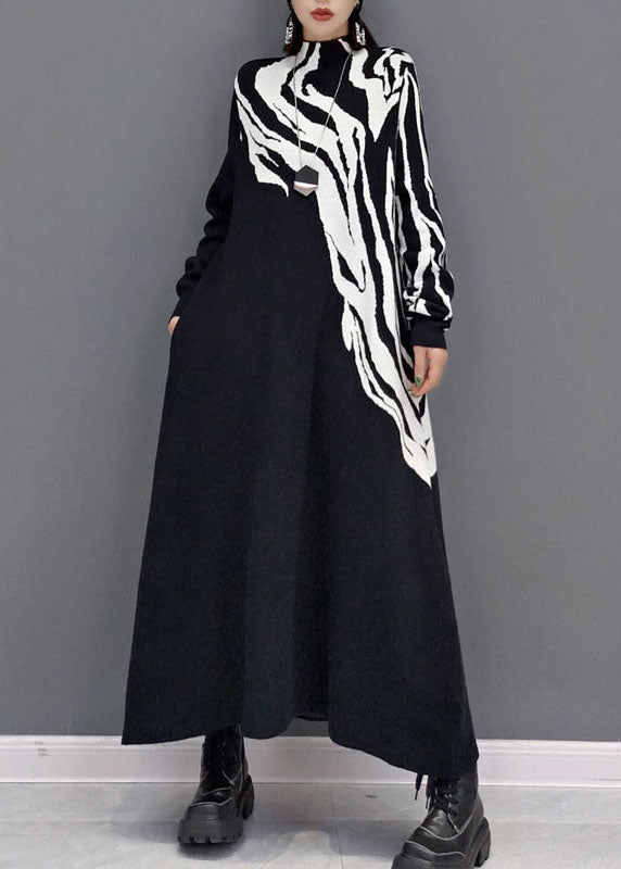 Edle weiße Print Strickpullover Kleider Frühling