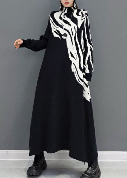 Edle weiße Print Strickpullover Kleider Frühling