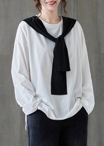 Classy White Shirts Women O Neck Side Open Loose Spring Blouse - SooLinen