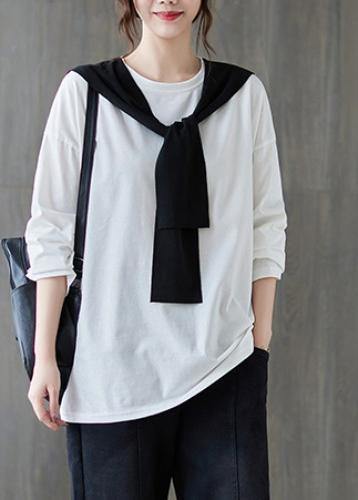 Classy White Shirts Women O Neck Side Open Loose Spring Blouse - SooLinen