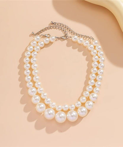 Classy White Stainless Steel Pearl Tassel Gratuated Bead Necklace