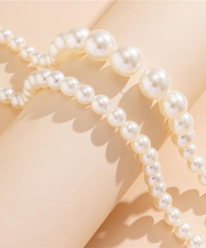 Classy White Stainless Steel Pearl Tassel Gratuated Bead Necklace
