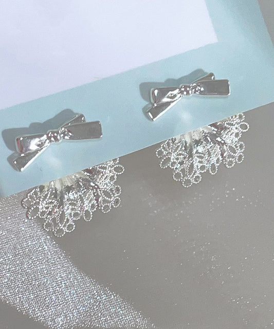 Classy White Sterling Silver Bow Lace Stud Earrings