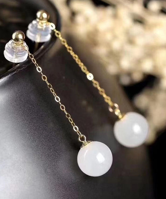 Edle Tropfenohrringe aus weißem Sterlingsilber mit vergoldeter Jade