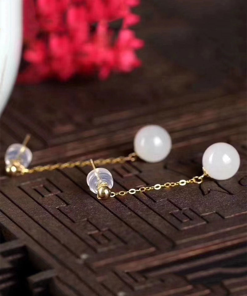 Edle Tropfenohrringe aus weißem Sterlingsilber mit vergoldeter Jade