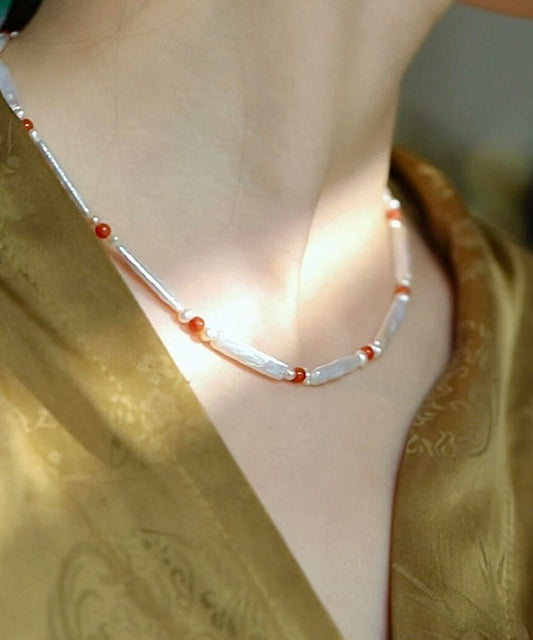 Edle Prinzessinnen-Halskette aus weißem Sterlingsilber mit vergoldeter Achatperle