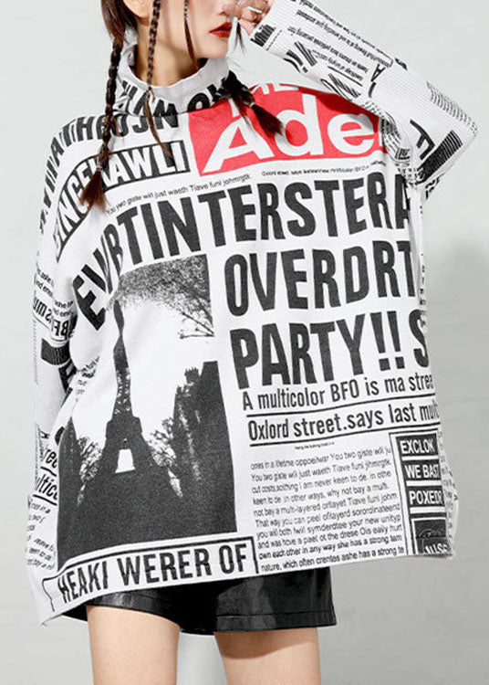 Edle weiße Rollkragen-Strickoberteile mit Grafik für den Frühling