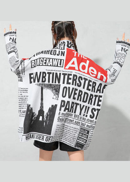 Edle weiße Rollkragen-Strickoberteile mit Grafik für den Frühling