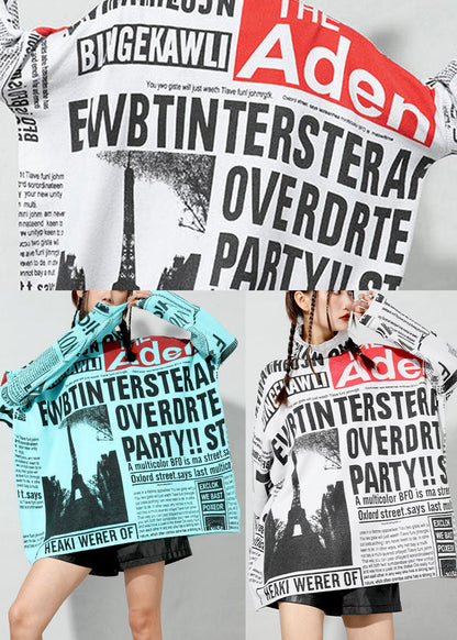 Edle weiße Rollkragen-Strickoberteile mit Grafik für den Frühling