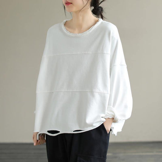 Classy White cotton Blouses For Women O Neck daily Spring top - SooLinen