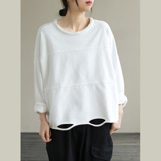 Classy White cotton Blouses For Women O Neck daily Spring top - SooLinen