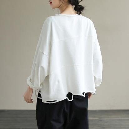 Classy White cotton Blouses For Women O Neck daily Spring top - SooLinen