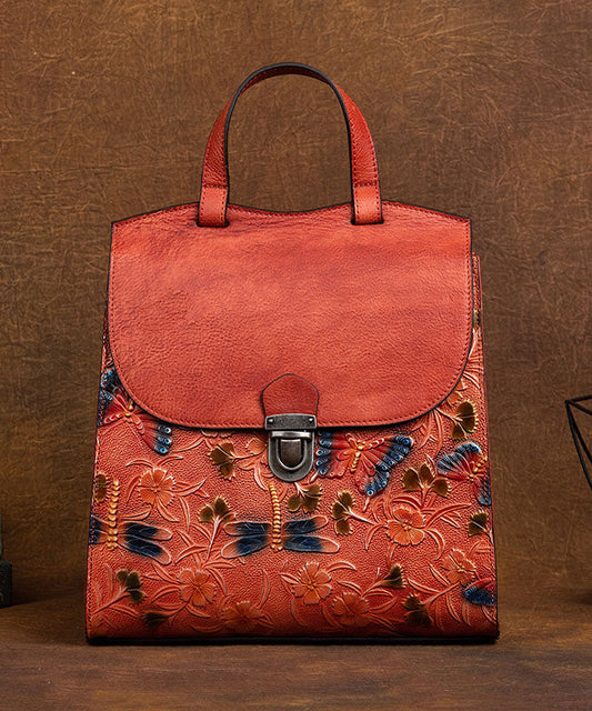 Edle Rucksacktasche aus Kalbsleder mit Prägung in Gelb