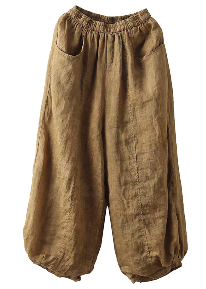 Edle gelbe Patchwork Ramie Crop Pants Sommer