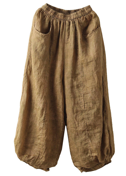 Edle gelbe Patchwork Ramie Crop Pants Sommer