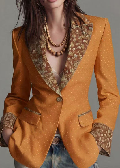 Classy Yellow Peter Pan Collar Print Cotton Blazer Jackets Coats Fall