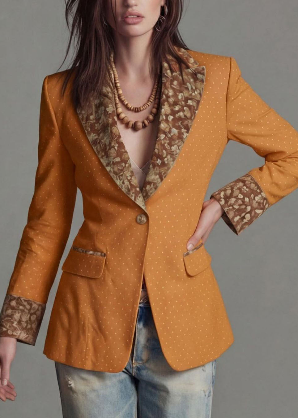 Classy Yellow Peter Pan Collar Print Cotton Blazer Jackets Coats Fall