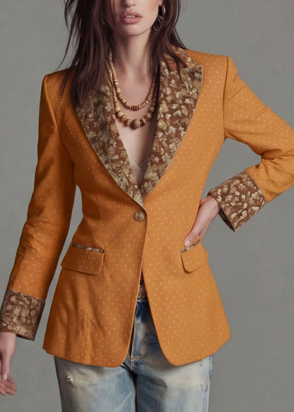 Classy Yellow Peter Pan Collar Print Cotton Blazer Jackets Coats Fall