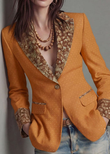 Classy Yellow Peter Pan Collar Print Cotton Blazer Jackets Coats Fall
