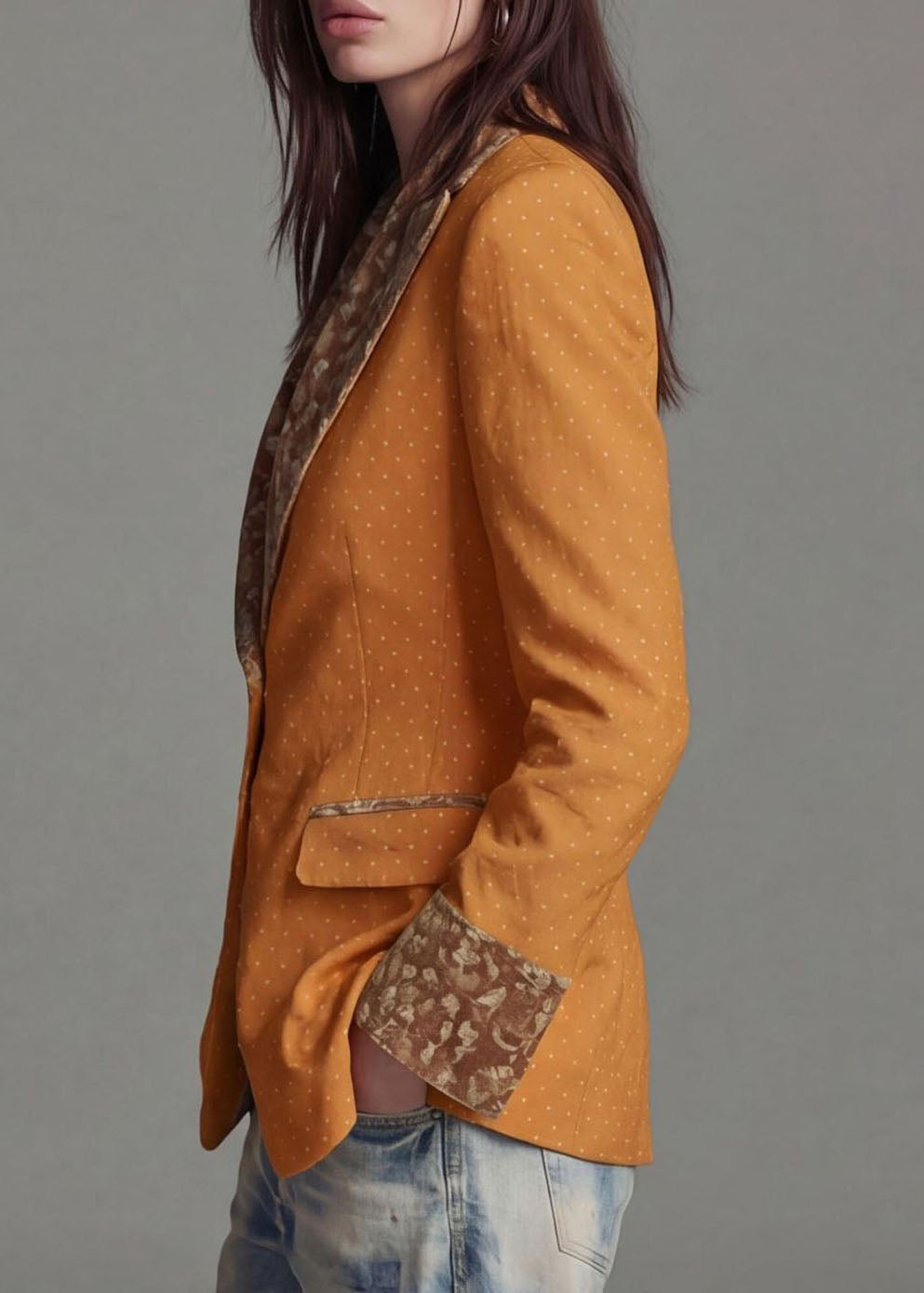 Classy Yellow Peter Pan Collar Print Cotton Blazer Jackets Coats Fall