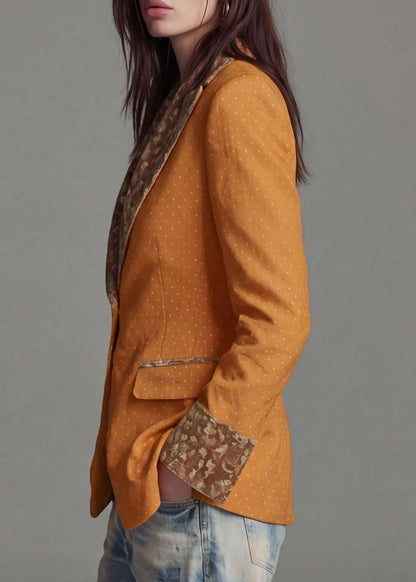 Classy Yellow Peter Pan Collar Print Cotton Blazer Jackets Coats Fall