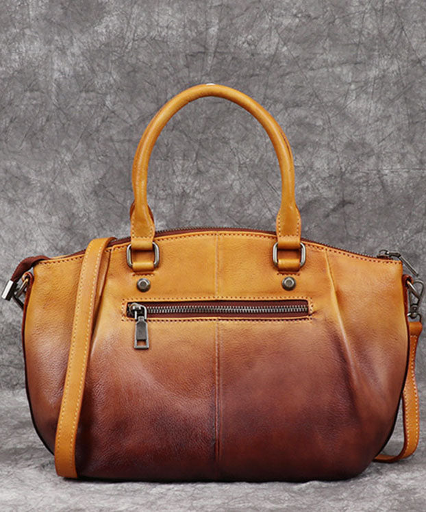 Edle Tote-Handtasche aus Kalbsleder in Gelb mit Farbmuster